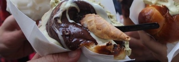 Chocolate and pistachio ice cream brioche.
