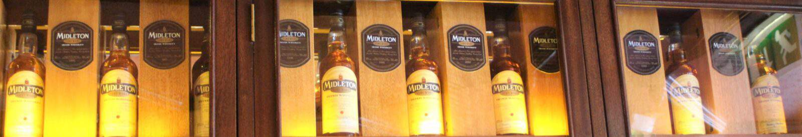 Middleton Irish Whiskey bottles on display.