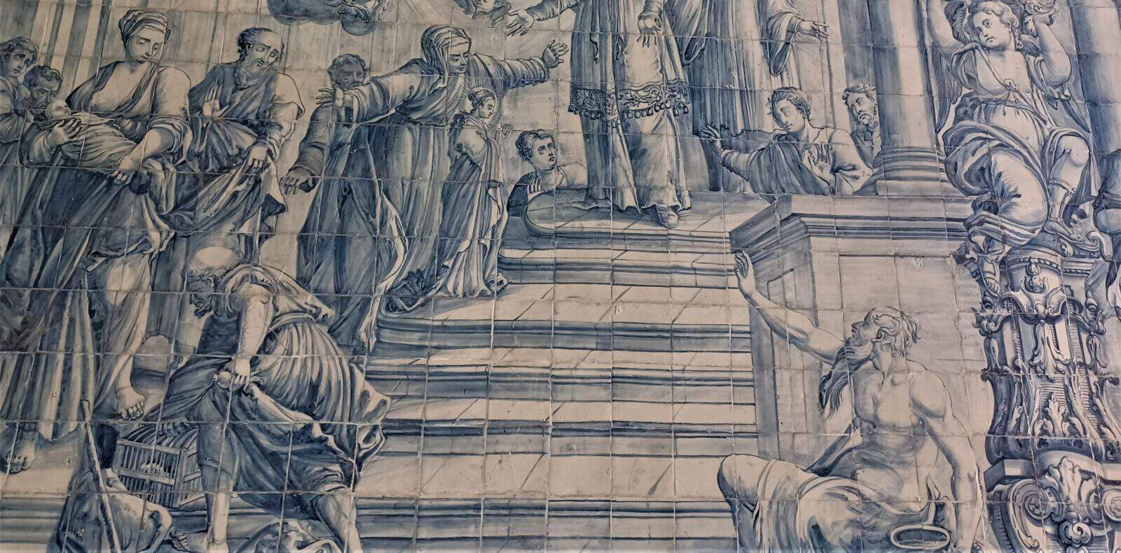 Azulejo tile depicting biblical scene.